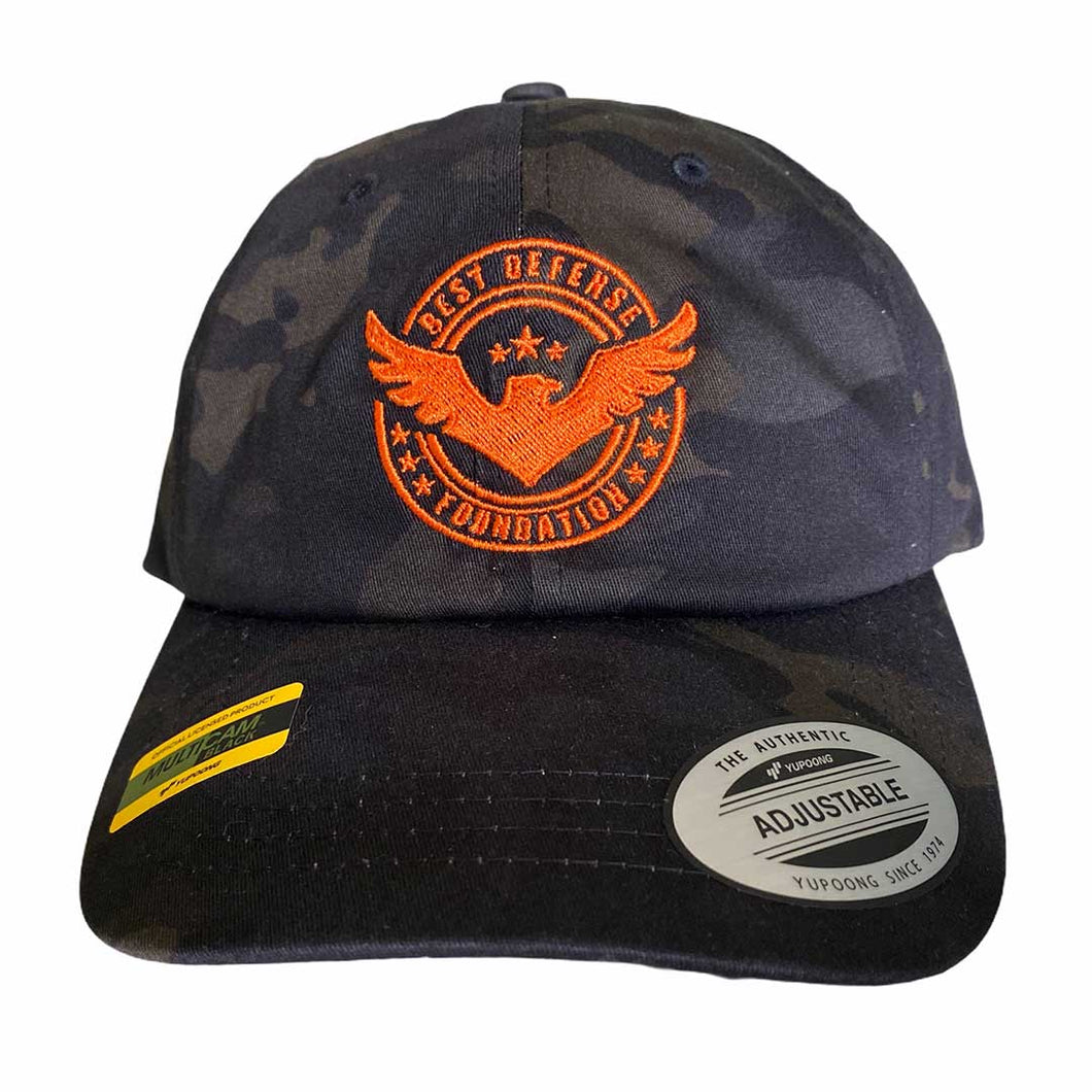 BDF DAD HAT - Black Multicam w/ Orange Logo